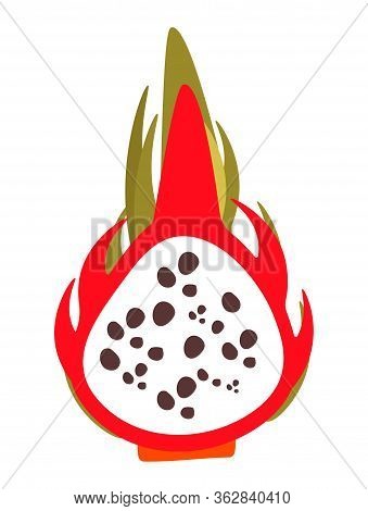 Vector Clip Art Illustration Of Dragon Fruit Or Pataya. Product In A Cut. Beautiful Pattern Of Spott