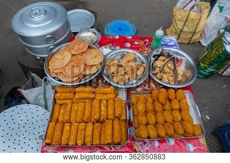 Kolkata, West Bengal, India - 16th December 2018 : Pork Rolls, Potato Pork Chops, Shrimp Poori, Frie