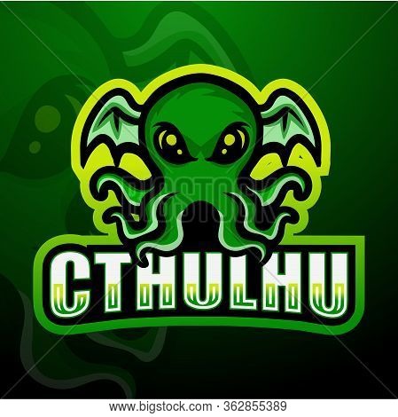 Vector Illustration Of Green Cthulhu Mascot Esport Logo Design