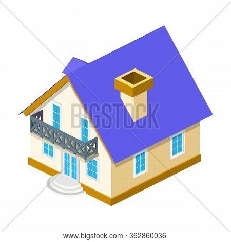 Sometric 3d House Icon. Townhouse. Village House For Real Estate Banner. For Infographics And Design