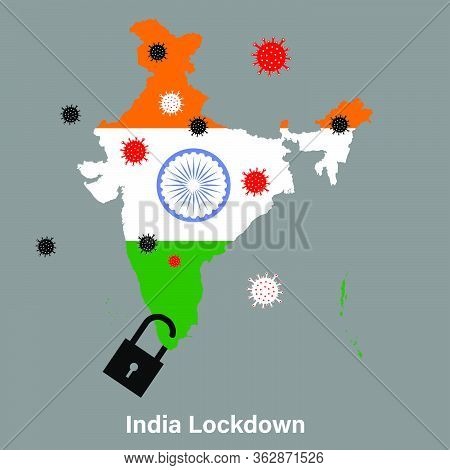 India Attacked Corona Virus Lockdown Vector Illustration