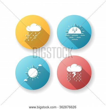 Daytime And Nighttime Forecast Flat Design Long Shadow Glyph Icons Set. Weather Prediction Science, 