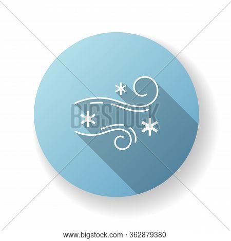 Blowing Snow Blue Flat Design Long Shadow Glyph Icon. Windy Weather, Meteorological Forecast. Strong