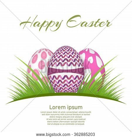Vector Element For Design. Easter Eggs In Green Grass, Colorful, Isolated On White Background.