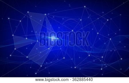 Abstract Polygonal Space Low Poly Dark Background With Connecting Dots And Lines. Connection Structu