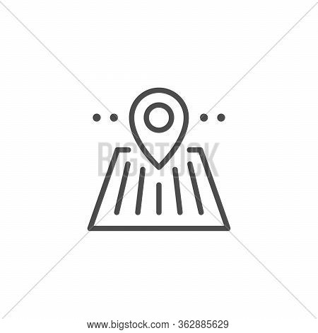 Plantation Location Line Outline Icon Isolated On White. Pin On Field Sign. Pointer, Navigation, Mar