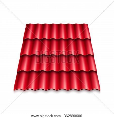 Red Corrugated Roof Tile. Modern Roof Coverings. Vector Illustration Isolated On White Background