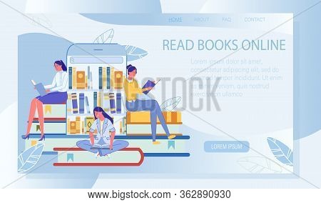 Audio Book And Online Reading Service. Landing Page Design With Happy People Reader Enjoy Educationa
