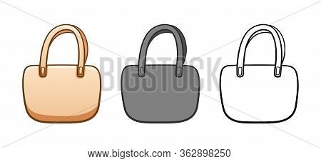 Cartoon, Simple And Outline Style Textile Wide Ecobags Set Isolated Illustration On White Background