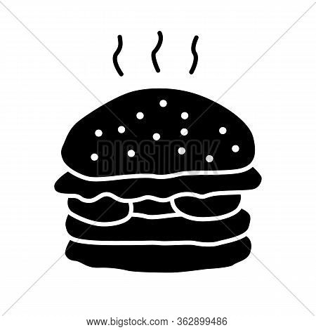 Delicious Burger Glyph Icon. Unhealthy Nutrition, Harmful Food, Takeaway Service Silhouette Symbol. 