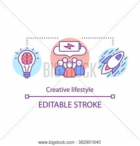 Creative Lifestyle Concept Icon. Brainstorming Idea Thin Line Illustration. Imagination And Original