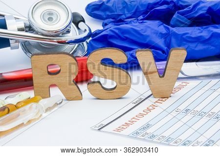 Rsv Laboratory Medical Abbreviation Respiratory Syncytial Virus Test Concept Photo. On Table Is Labo