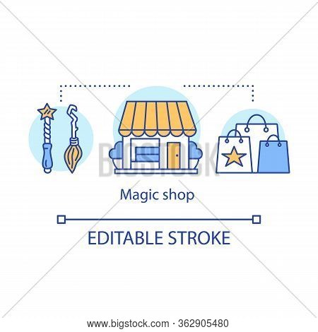 Magic Shop Concept Icon. Witchcraft Accessories Sale Idea Thin Line Illustration. Mystic Souvenirs. 