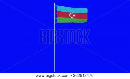 Azerbaijan Flag Waving On Wind On Blue Screen Or Chroma Key Background. 3d Rendering