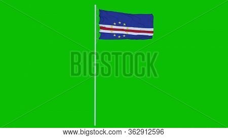 Cape Verde Flag Waving On Wind On Green Screen Or Chroma Key Background. 3d Rendering