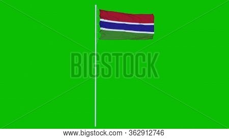 Gambia Flag Waving On Wind On Green Screen Or Chroma Key Background. 3d Rendering