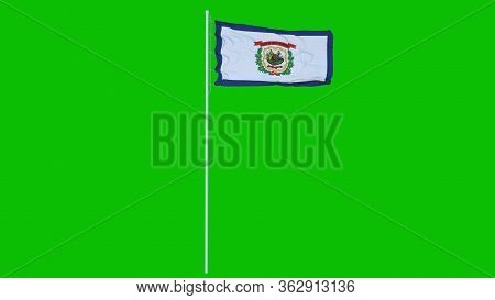 West Virginia State Flag Waving On Wind On Green Screen Or Chroma Key Background. 3d Rendering