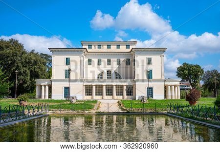 Rome, Italy - August 20, 2017:  View Of The Rear Facade Of Villa Torlonia