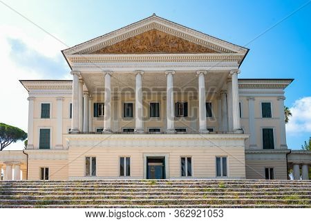 Rome, Italy - August 20, 2017:  View Of The Main Facade Of Villa Torlonia