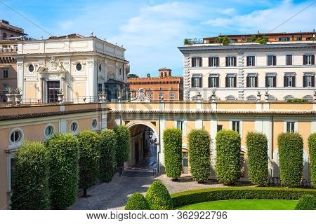 Rome, Italy - August 19, 2017: Colonna Palace, The Great Courtyard Seen From The Terraced Gardens