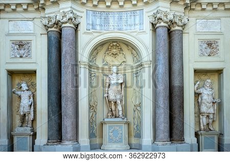 Rome, Italy - August 19, 2017: Colonna Palace, The Statues Of The Terraced Gardens