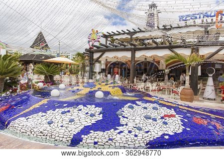 Spain, Canary Islands, Tenerife, Las Americas - May 17, 2018: Street In Playa De Las Americas On Ten