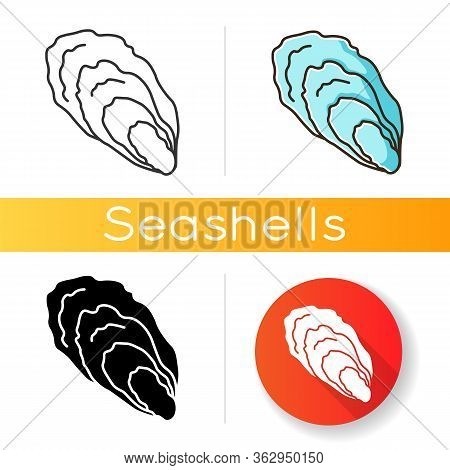 Oyster Black Glyph Icon. Common Seashell, Decorative Cockleshell. Gourmet Food, Seafood, Conchology 