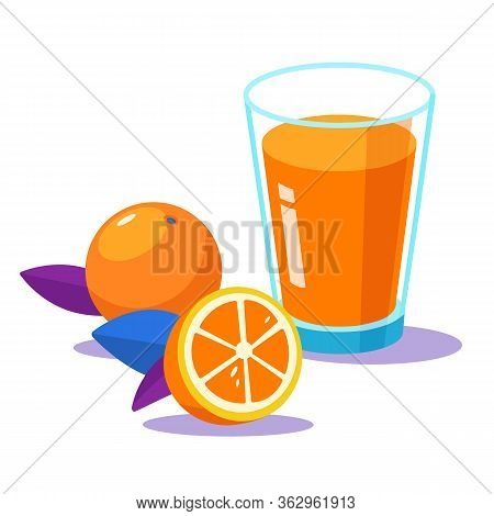 Bottle And Glass Of Tasty Orange Juice. Healthy Food. Still Life Food With Fresh Juicy Bright Orange