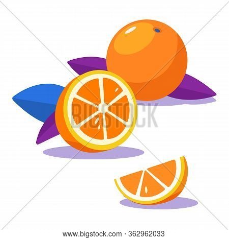 Fresh Juicy Bright Oranges. Healthy Food. Breakfast. Element Of Desigh. Half Of Orange, Chopped Oran