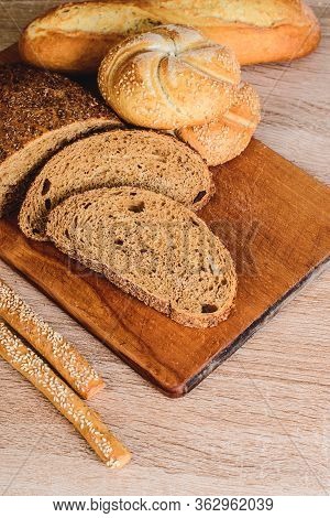 Сrisp Bread With Buns. French Baguettes. Fresh Crispbread. Bread Background. Different Breed  On Woo