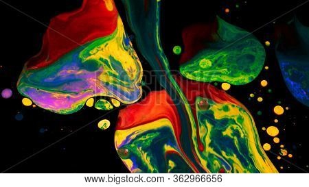 Abstract Colorful Paint Reactions, Psychedelic Liquid Light Show, Dye Patterns In Water, Oil, Paint.