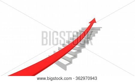 Growth Diagram With Red Arrow Going Up On Staircase In Success Business Strategy, Marketing Or Trade