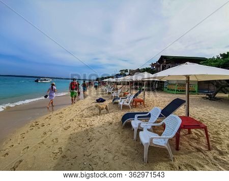 Baru, Cartagena, Colombia - November 09, 2019: View On Paradise Beach With Tourists Of Playa Blanca 