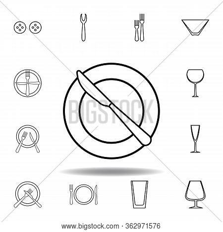 Bread Plate, Batter Knife Icon. Set Can Be Used For Web, Logo, Mobile App, Ui, Ux On White Backgroun
