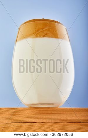 Iced Dalgona Coffee, A Cool Trendy Fluffy Whipped Creamy Coffee. Latte Espresso With Coffee Foam In 