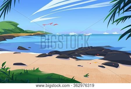Tropical Beach Background. Tropical Landscape Of Beautiful Coast. Galapagos Islands.