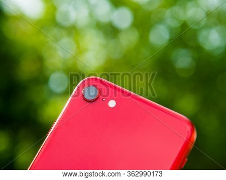 Paris, France - Apr 24 2020: Close-up Of The New Single-lens Rear Camera On Budget Iphone Se By Appl