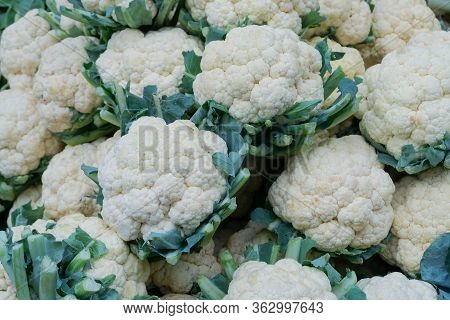 Cauliflower, Brassica Oleracea, Vegetables For Sale In A Market In Territy Bazar, Kolkata, West Beng