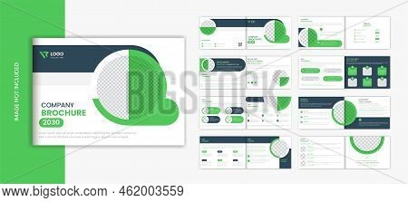 Landscape Corporate Brochure Design Template, Business Brochure 16 Pages Vector