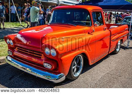 Falcon Heights, Mn - June 18, 2022: High Perspective Front Corner View Of A 1958 Chevrolet Apache Fl