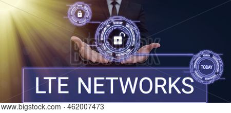 Sign Displaying Lte Networks. Word For Fastest Network Connection Available For Wireless Communicati