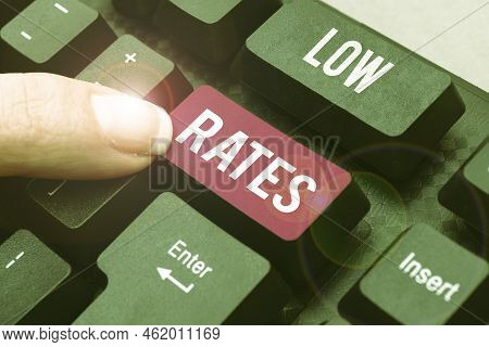 Text Caption Presenting Low Rates. Business Concept A Cost Of An Item Or Service Which Is Usualy At 
