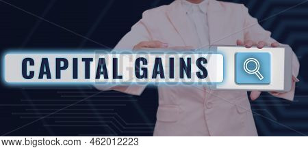 Inspiration Showing Sign Capital Gains. Business Showcase Bonds Shares Stocks Profit Income Tax Inve