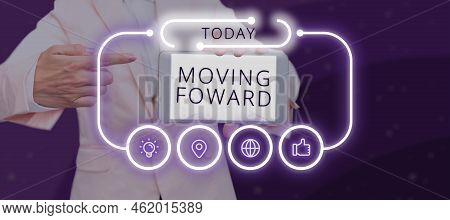 Inspiration Showing Sign Moving Foward. Concept Meaning Towards A Point Move On Going Ahead Further 
