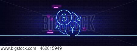 Neon Light Glow Effect. Currency Exchange Line Icon. Dollar To Yen Money Sign. Convert Currency Symb