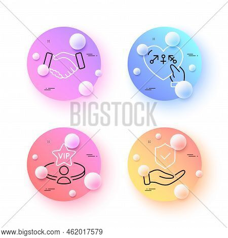 Vip Table, Handshake And Genders Minimal Line Icons. 3d Spheres Or Balls Buttons. Insurance Hand Ico