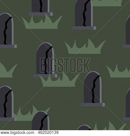 Graveyard. Seamless Pattern Illustration. Gravestone. Headstone. Wallpaper Element Random Square Pat