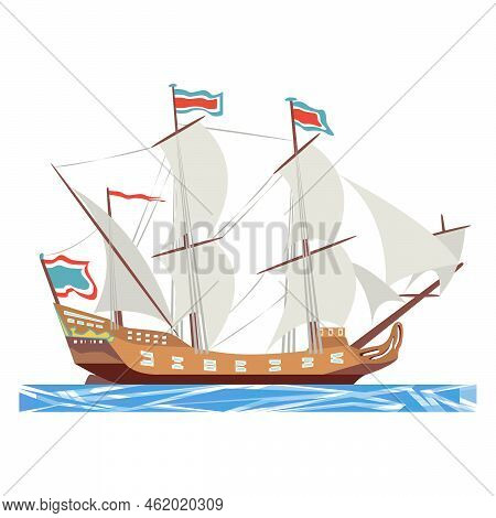 Brig Ship. Vector Illustration Isolated On White Background.