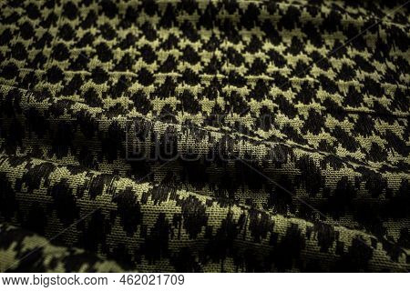 Keffieh Scarf. The Texture Of The Cotton Traditional Symbolic Arabian Scarf. Close-up Material. Khak