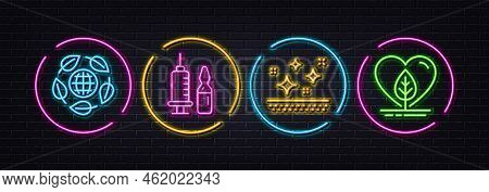 Clean Skin, Medical Vaccination And Eco Organic Minimal Line Icons. Neon Laser 3d Lights. Local Grow